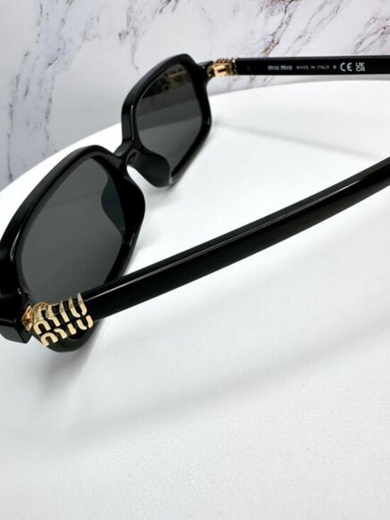 MIU MIU Sunglasses New Black Square Rectangle Acetate Gold Metal Logo Authentic main image 11